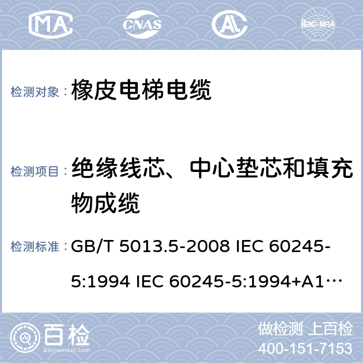 绝缘线芯、中心垫芯和填充物成缆 额定电压450/750V及以下橡皮绝缘电缆 第5部分：电梯电缆 GB/T 5013.5-2008 IEC 60245-5:1994 IEC 60245-5:1994+A1:2003 JIS C 3663-5:2007 2.3.6