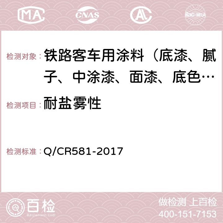 耐盐雾性 铁路客车用涂料技术条件 Q/CR581-2017 4.4.29