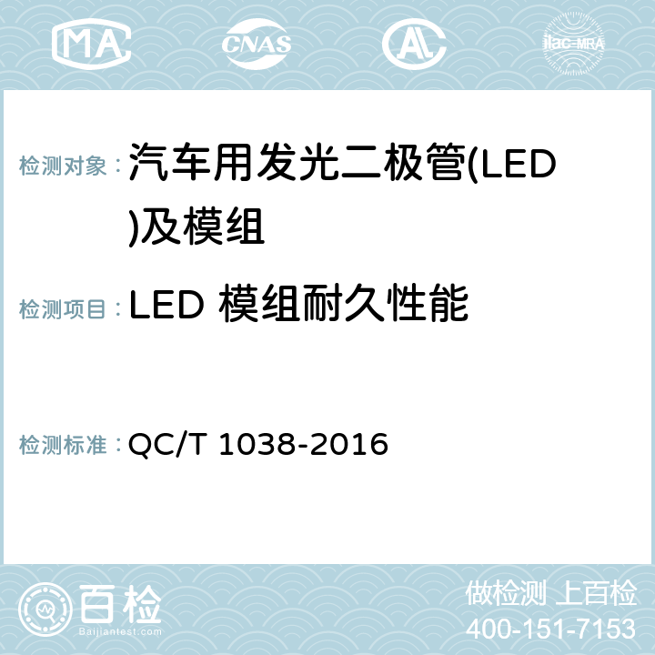 LED 模组耐久性能 汽车用发光二极管(LED)及模组 QC/T 1038-2016 5.11