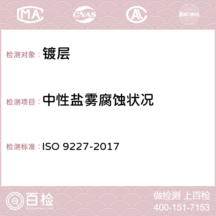 中性盐雾腐蚀状况 人造气氛腐蚀试验 盐雾试验 ISO 9227-2017 5.2