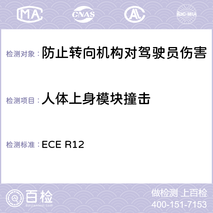 人体上身模块撞击 ECE R12 关于就碰撞中防止转向机构伤害驾驶员方面批准车辆的统一规定  5.2