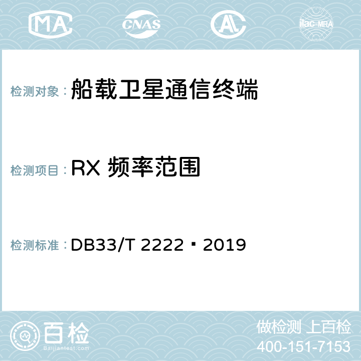 RX 频率范围 船载宽带卫星通信终端主要技术参数要求 DB33/T 2222—2019 A.1