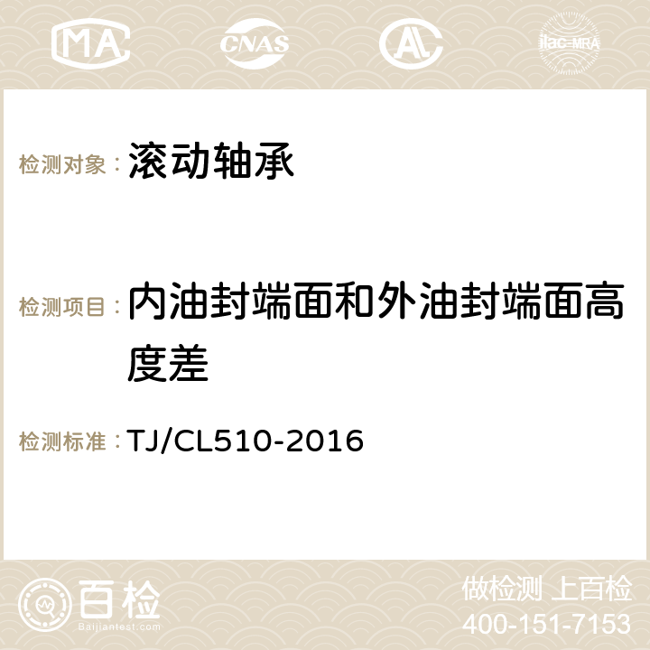 内油封端面和外油封端面高度差 铁路货车353132A型和353132B型轴承技术条件 TJ/CL510-2016 5