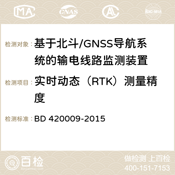 实时动态（RTK）测量精度 北斗/全球卫星导航系统（GNSS）测量型接收机通用规范 BD 420009-2015 5.11.3