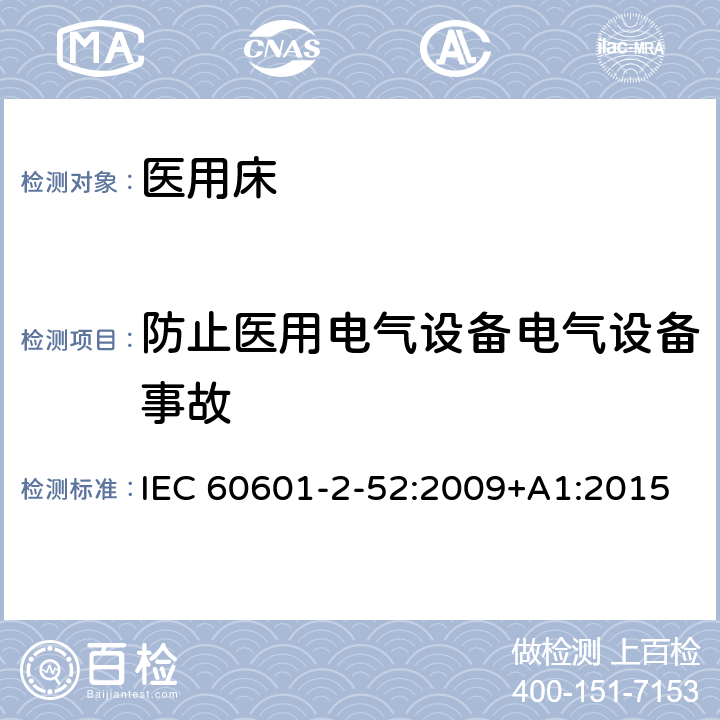 防止医用电气设备电气设备事故 医用电气设备-第2-52部分：医用床的基本安全和基本性能专用要求 IEC 60601-2-52:2009+A1:2015 Cl.201.8