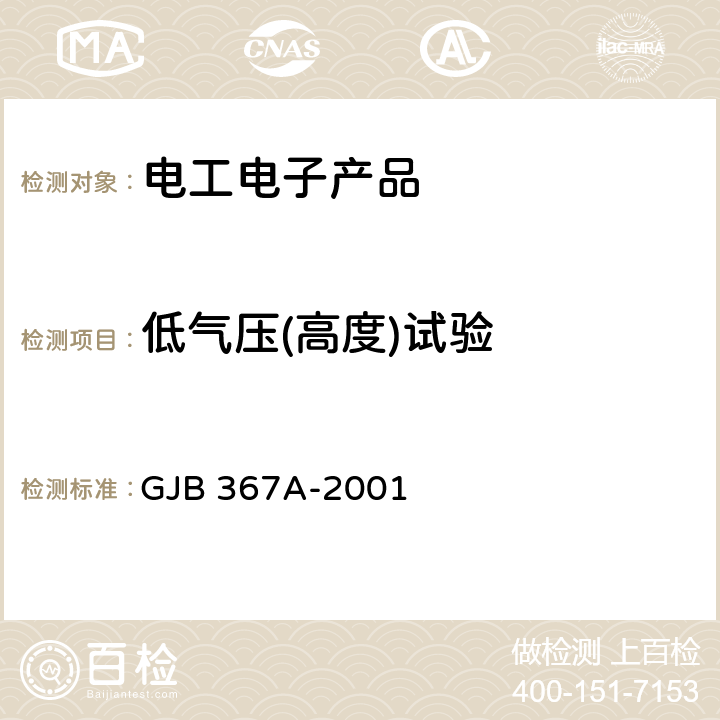 低气压(高度)试验 军用通信设备通用规范 GJB 367A-2001 3.10.2.3 大气压力