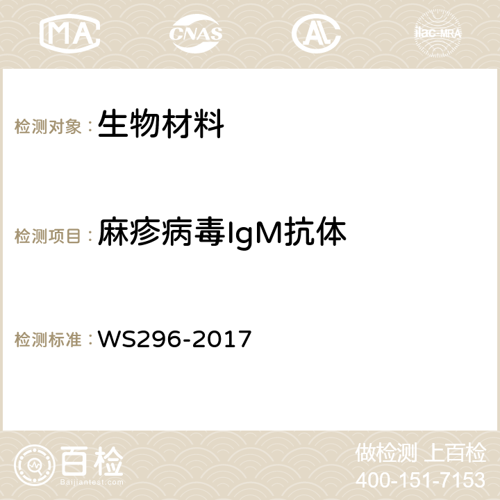 麻疹病毒IgM抗体 麻疹诊断标准 WS296-2017 附录A