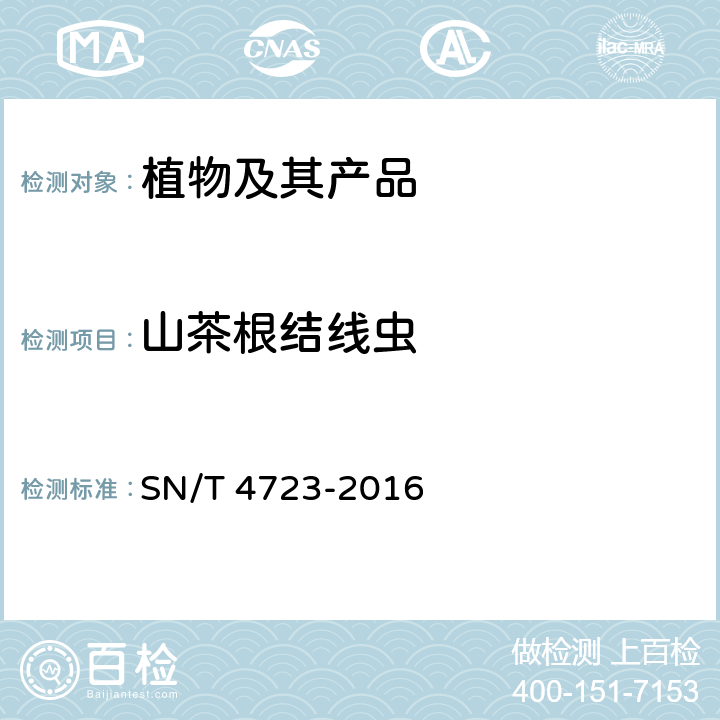 山茶根结线虫 SN/T 4723-2016 根结线虫属（非中国种）检疫鉴定方法