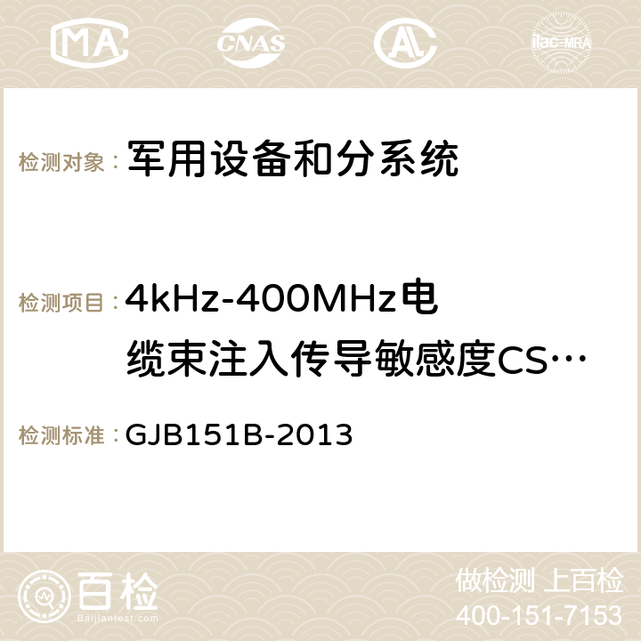 4kHz-400MHz电缆束注入传导敏感度CS114 军用设备和分系统电磁发射和敏感度要求和测量 GJB151B-2013 5.16