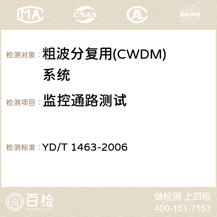 监控通路测试 粗波分复用(CWDM)系统测试方法 YD/T 1463-2006 8