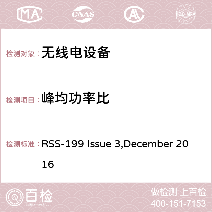 峰均功率比 宽带无线电服务（BRS）设备，工作频段为2500–2690 MHz RSS-199 Issue 3,December 2016 4.4