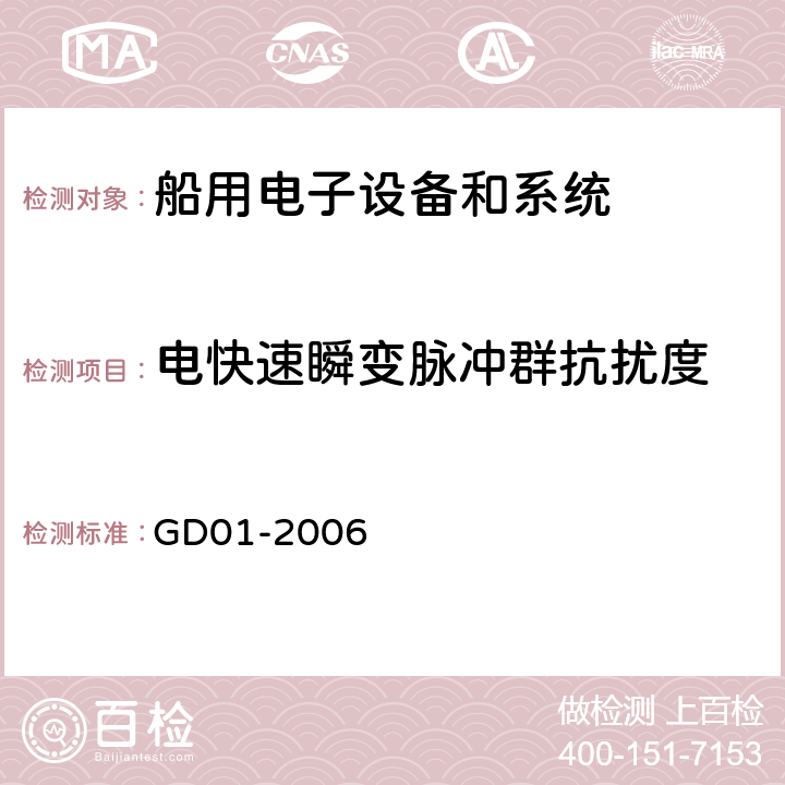 电快速瞬变脉冲群抗扰度 海上航海和无线电通信设备和系统通用要求－测试方法和测试结果要求  中国船级社 电气电子产品型式认可试验指南 GD01-2006