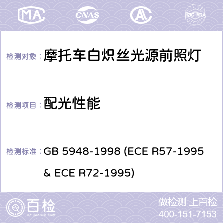 配光性能 摩托车白炽丝光源前照灯配光性能 GB 5948-1998 (ECE R57-1995 & ECE R72-1995) 4.3