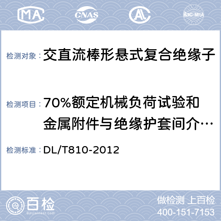 70%额定机械负荷试验和金属附件与绝缘护套间介面渗透性试验 ±500kV及以上电压等级直流棒形悬式复合绝缘子技术条件 DL/T810-2012 7.2