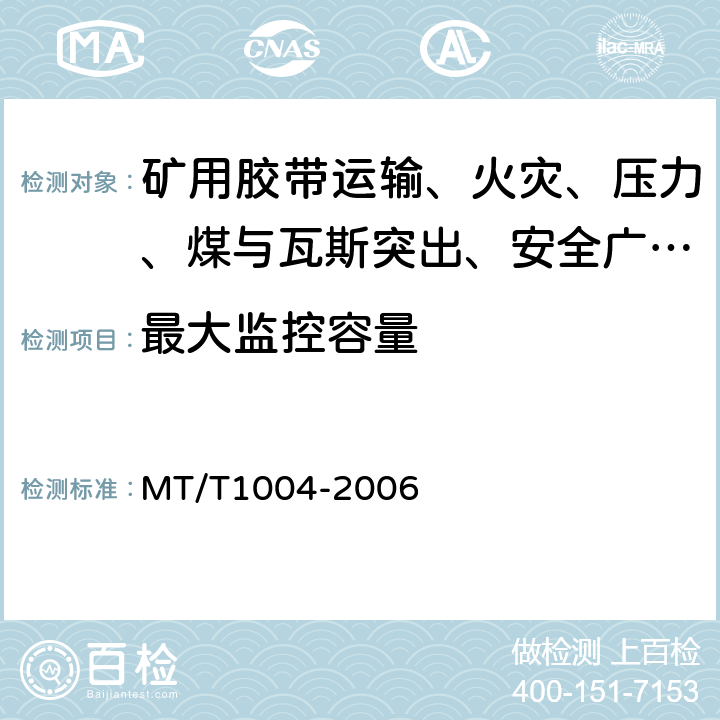 最大监控容量 煤矿安全生产监控系统通用技术条件 MT/T1004-2006 5.6.11