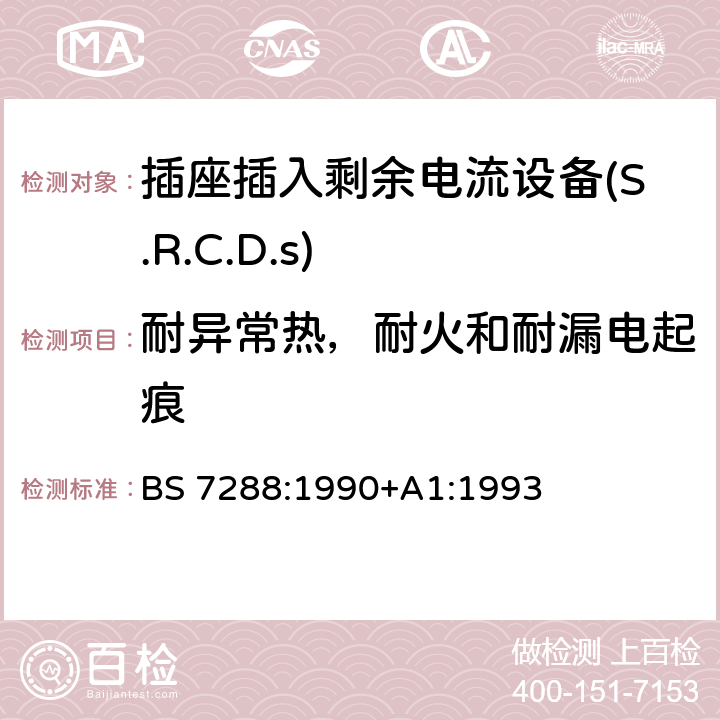 耐异常热，耐火和耐漏电起痕 插座插入剩余电流设备(S.R.C.D.S)规范 BS 7288:1990+A1:1993 Cl.8.25