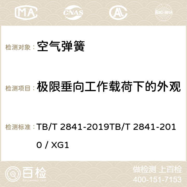 极限垂向工作载荷下的外观 铁道车辆空气弹簧铁道车辆空气弹簧第1号修改单 TB/T 2841-2019TB/T 2841-2010 / XG1 7.3.4