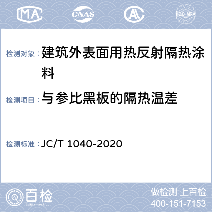 与参比黑板的隔热温差 《建筑外表面用热反射隔热涂料》 JC/T 1040-2020 6.4.8,附录C