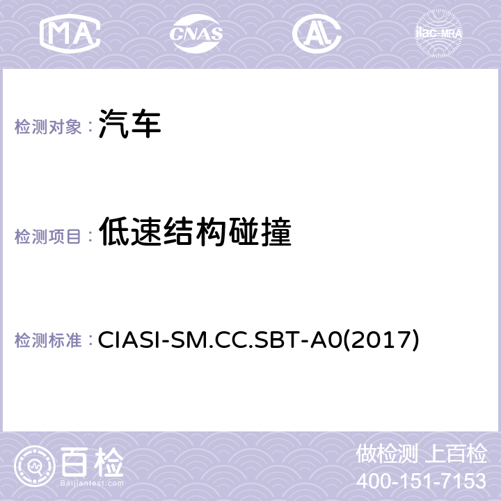 低速结构碰撞 耐撞性与维修经济性指数试验规程 CIASI-SM.CC.SBT-A0(2017) 4.1，附录A附录B附录C附录D