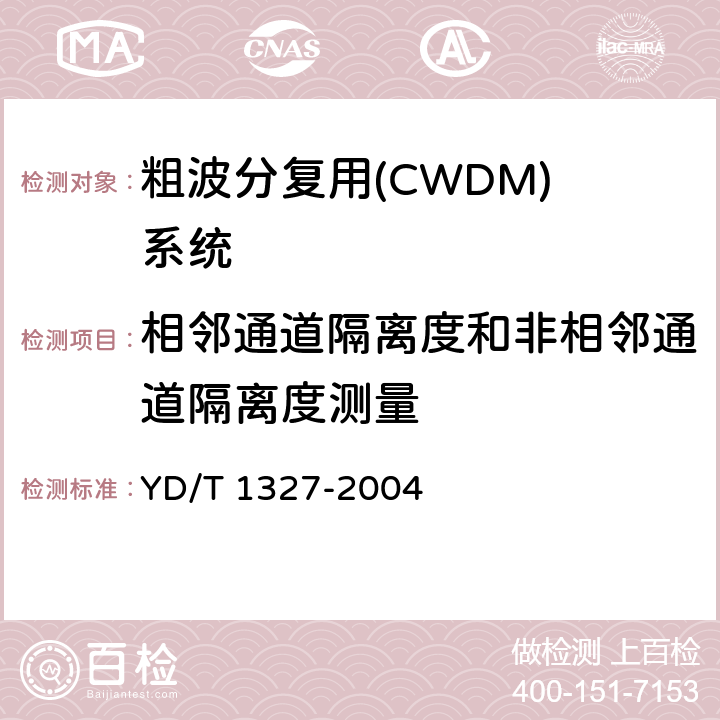 相邻通道隔离度和非相邻通道隔离度测量 YD/T 1327-2004 粗波分复用(CWDM)器件技术要求及试验方法