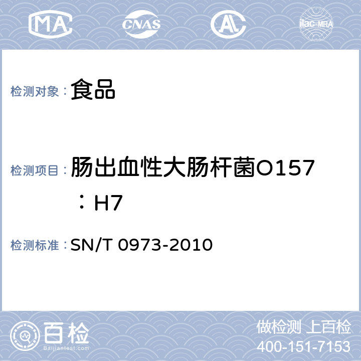 肠出血性大肠杆菌O157：H7 进出口肉、肉制品及其他食品中肠出血性大肠杆菌O157:H7检测方法 SN/T 0973-2010