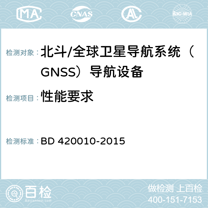 性能要求 北斗/全球卫星导航系统（GNSS）导航设备通用规范 BD 420010-2015 5.3