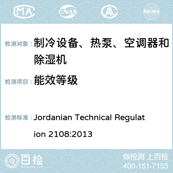 能效等级 Jordanian Technical Regulation 2108:2013 空调器能效标签  ANNEX B