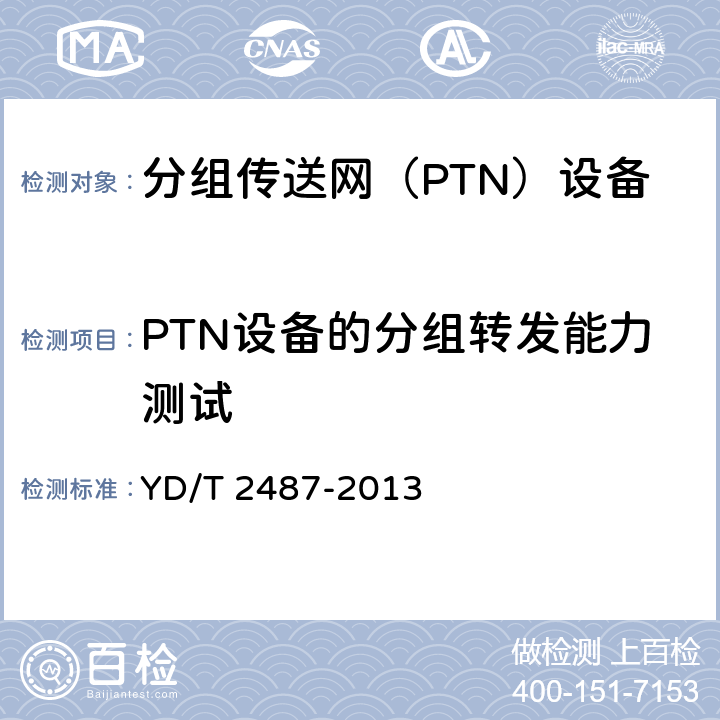 PTN设备的分组转发能力测试 YD/T 2487-2013 分组传送网(PTN)设备测试方法