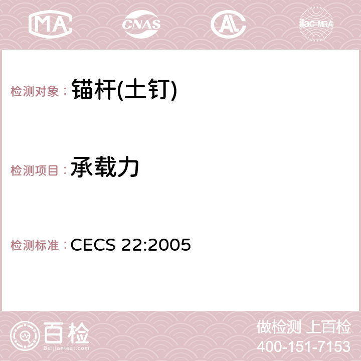 承载力 《岩土锚杆(索)技术规程》 CECS 22:2005 第9.2.6、第9.4.6