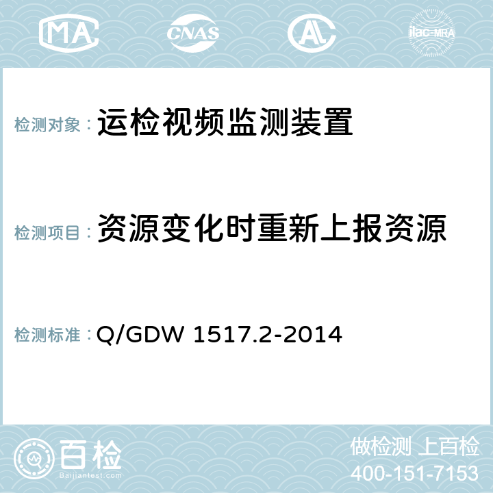 资源变化时重新上报资源 Q/GDW 1517.2-2014 《电网视频监控系统及接口第2部分：测试方法》  8.4.3