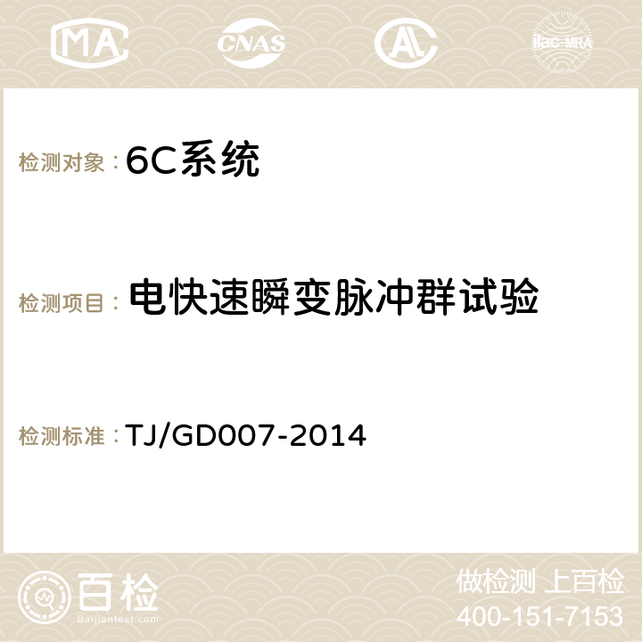 电快速瞬变脉冲群试验 高速弓网综合检测装置(1C)暂行技术条件 TJ/GD007-2014 5.10