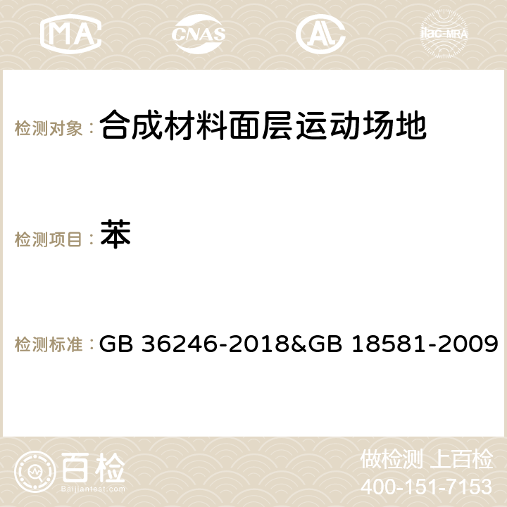 苯 中小学合成材料面层运动场地 &室内装饰装修材料溶剂型木器涂料中有害物质限量 GB 36246-2018&GB 18581-2009 附录B