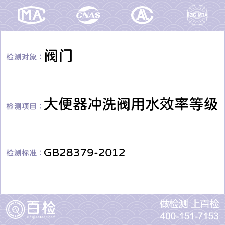 大便器冲洗阀用水效率等级 便器冲洗阀用水效率限定值及用水效率等级 GB28379-2012 4.3