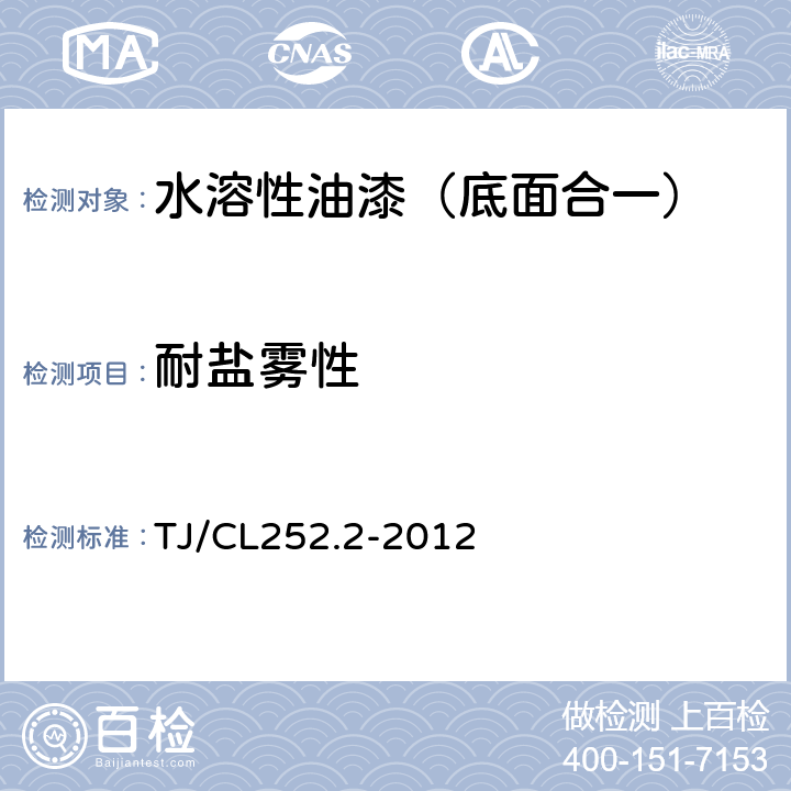 耐盐雾性 铁路货车用水溶性油漆技术条件（暂行） TJ/CL252.2-2012 4.17