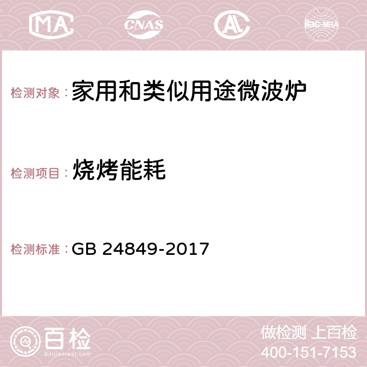 烧烤能耗 家用和类似用途微波炉能效限定值及能效等级 GB 24849-2017 附录B