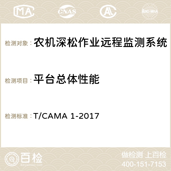 平台总体性能 T/CAMA 1-2017 农机深松作业远程监测系统技术要求  6.2.1
