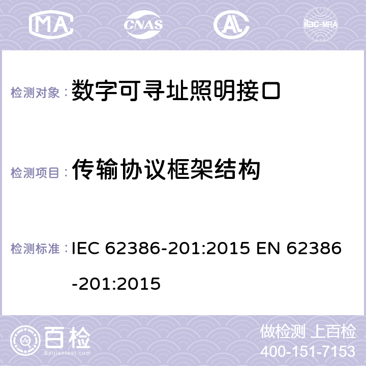 传输协议框架结构 IEC 62386-201-2015 数字可寻址照明接口 第201部分:控制装置的特殊要求 荧光灯(0型器件)