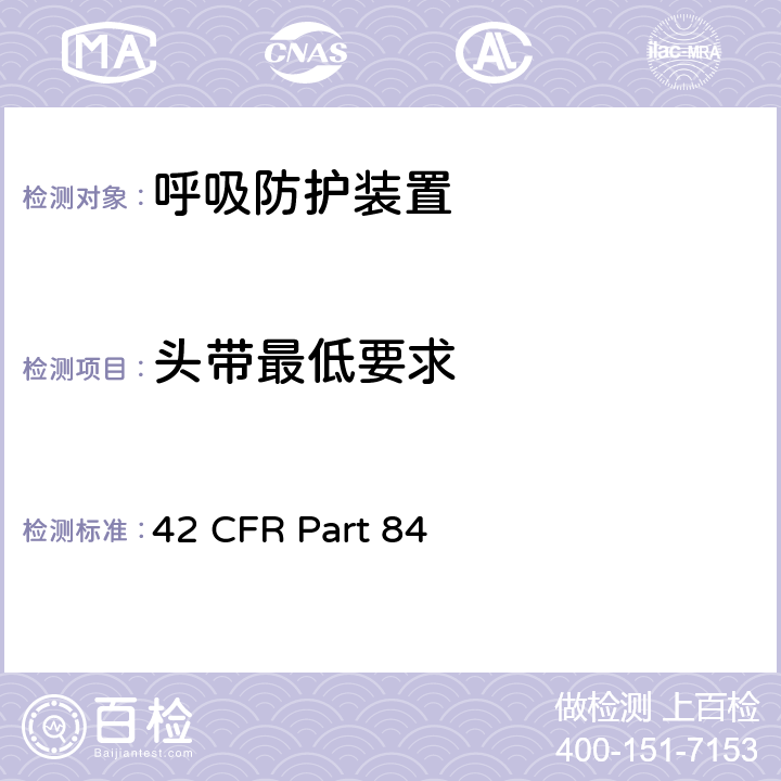 头带最低要求 呼吸防护装置 42 CFR Part 84 84.178