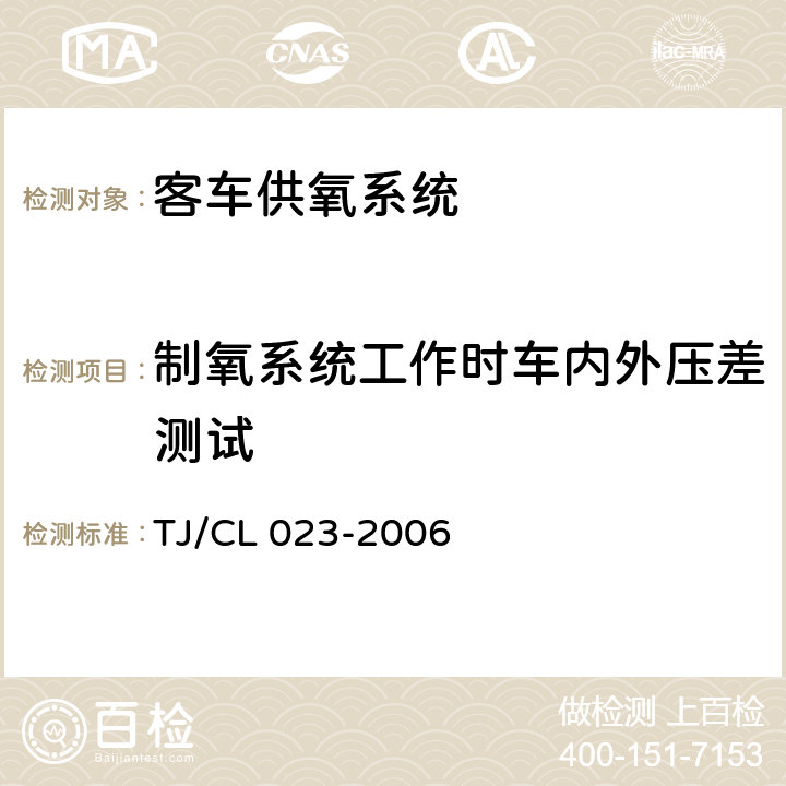 制氧系统工作时车内外压差测试 青藏铁路客车供氧系统技术条件 TJ/CL 023-2006 5.5.26