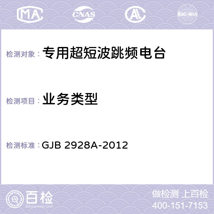 业务类型 战术超短波跳频电台通用规范 GJB 2928A-2012 4.7.2