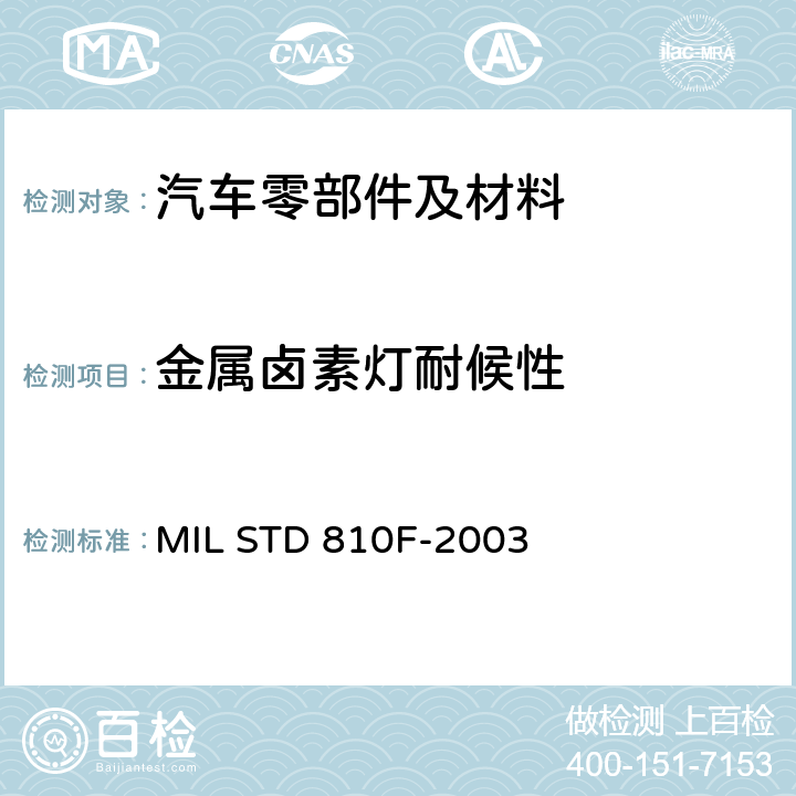 金属卤素灯耐候性 MIL STD 810F-2003 国防部试验方法标准 环境工程考虑和实验室试验 