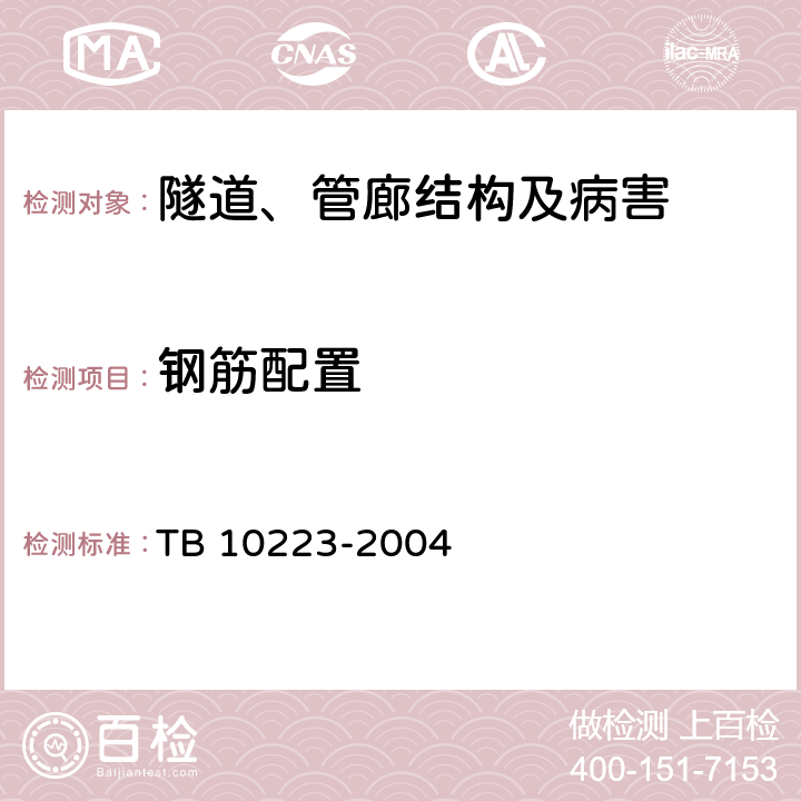 钢筋配置 TB 10223-2004 铁路隧道衬砌质量无损检测规程(附条文说明)