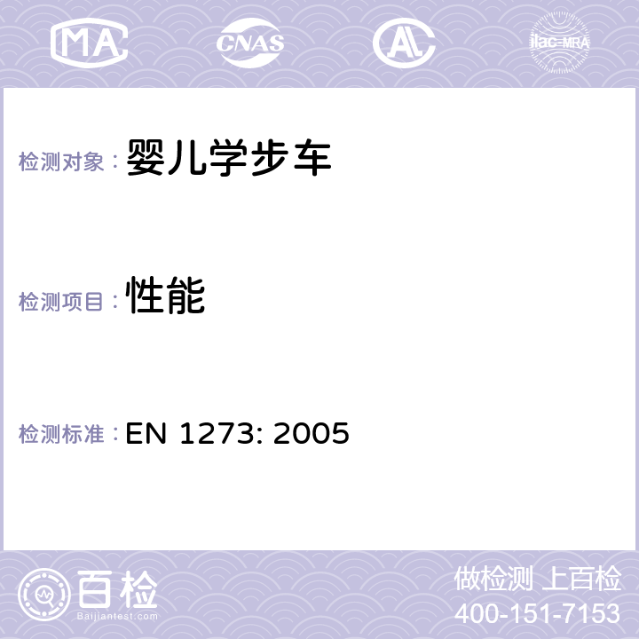 性能 婴儿学步车安全要求和测试方法 EN 1273: 
2005 5.9