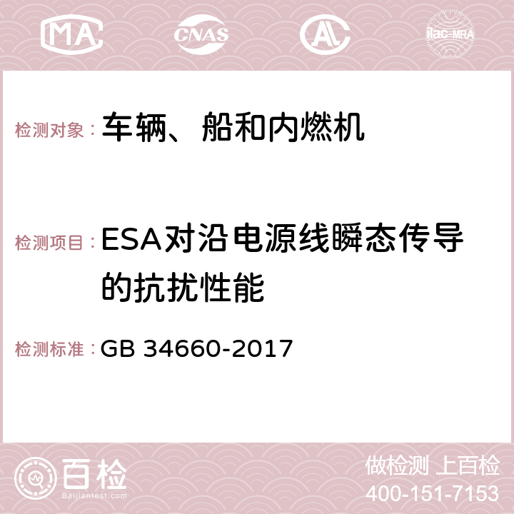 ESA对沿电源线瞬态传导的抗扰性能 道路车辆 电磁兼容性要求和试验方法 GB 34660-2017