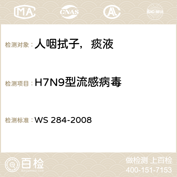 H7N9型流感病毒 WS 284-2008 人感染高致病性禽流感诊断标准