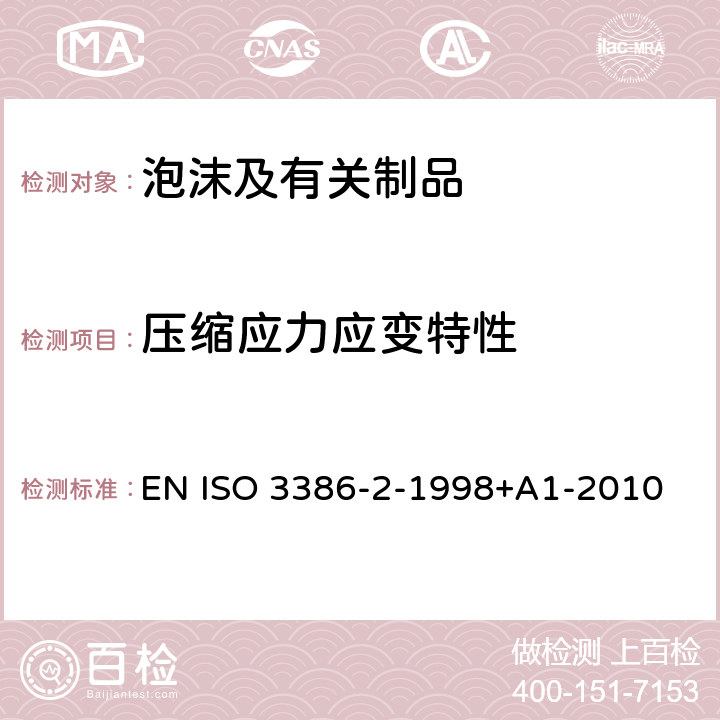 压缩应力应变特性 ISO 3386-2-1998 高聚物多孔弹性材料 的测定 第2部分:高密度材料 EN +A1-2010