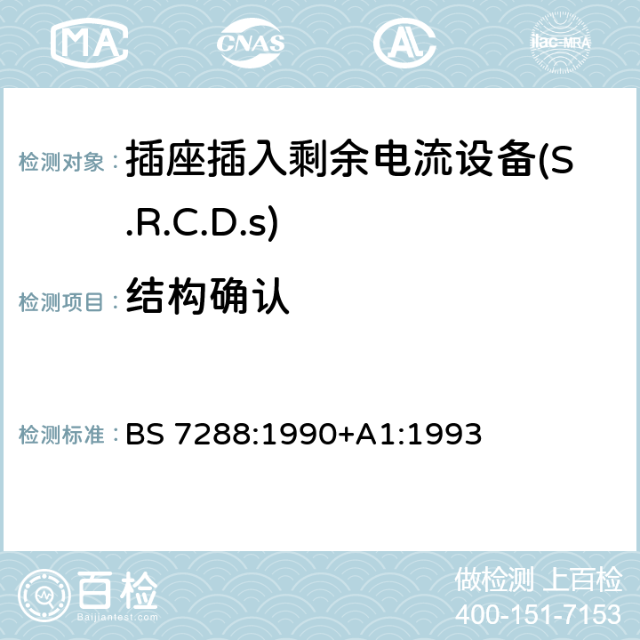 结构确认 插座插入剩余电流设备(S.R.C.D.S)规范 BS 7288:1990+A1:1993 Cl.8.22