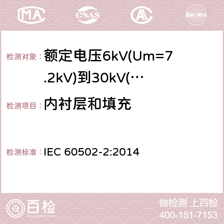内衬层和填充 额定电压1kV(Um=1.2kV)到30kV(Um=36kV)挤包绝缘电力电缆及附件 第2部分：额定电压6kV(Um=7.2kV)到30kV(Um=36kV)电缆 IEC 60502-2:2014 8.2