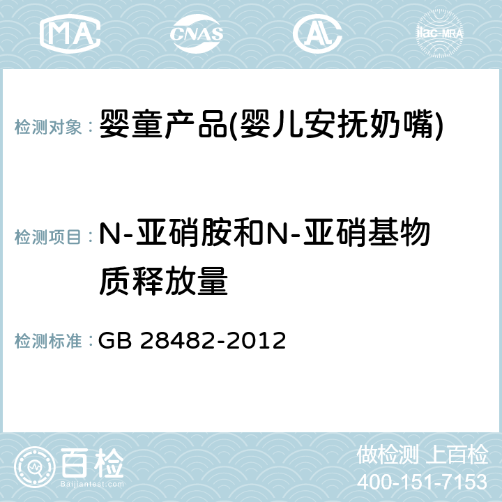 N-亚硝胺和N-亚硝基物质释放量 婴幼儿安抚奶嘴安全要求 GB 28482-2012