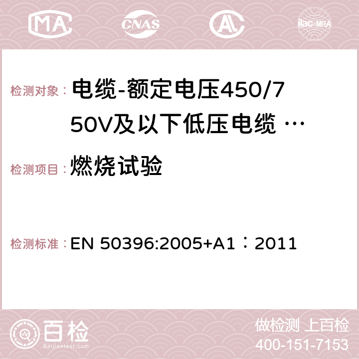 燃烧试验 低压电缆非电气试验方法 EN 50396:2005+A1：2011 9.3